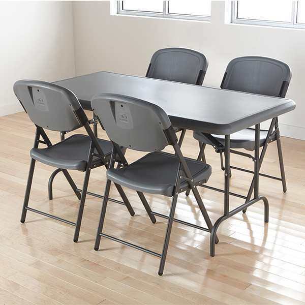 Folding Chair, 12 in. Back H, Charcoal, PK4