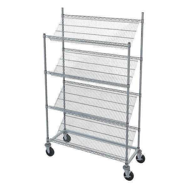Slanted Shelf Wire Cart, Chrome, 4 Shelves