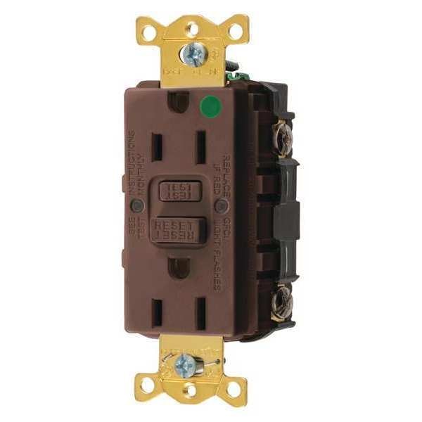 GFCI Receptacle, 15A, 125VAC, 5-15R, Brown