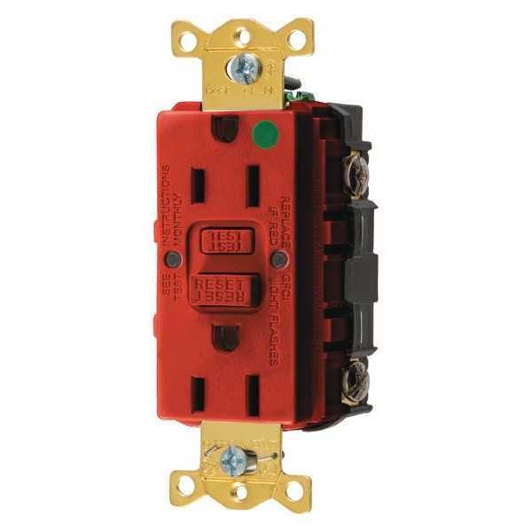 GFCI Receptacle, 15A, 125VAC, 5-15R, Red