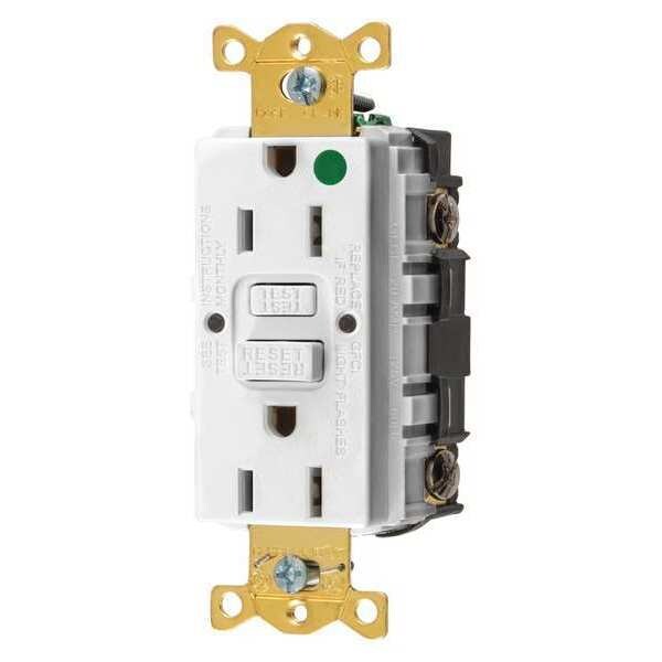 GFCI Receptacle, 15A, 125VAC, 5-15R, White