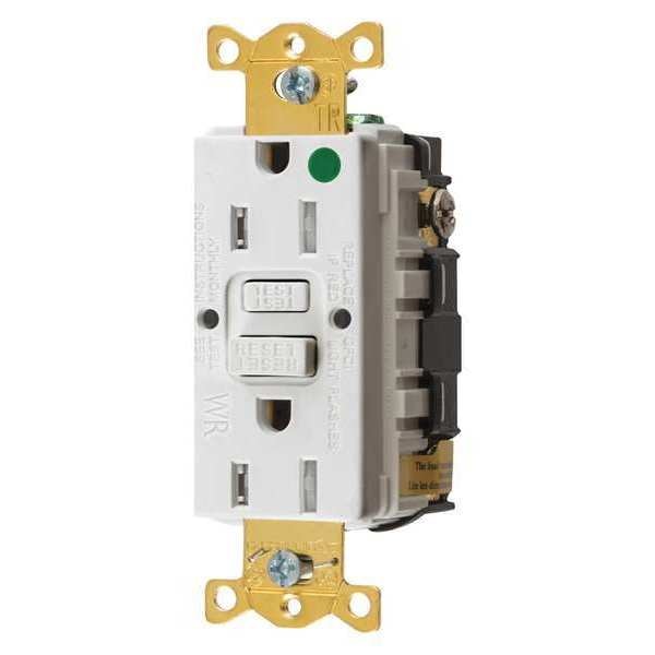 GFCI Receptacle, 15A, 125VAC, 5-15R, White
