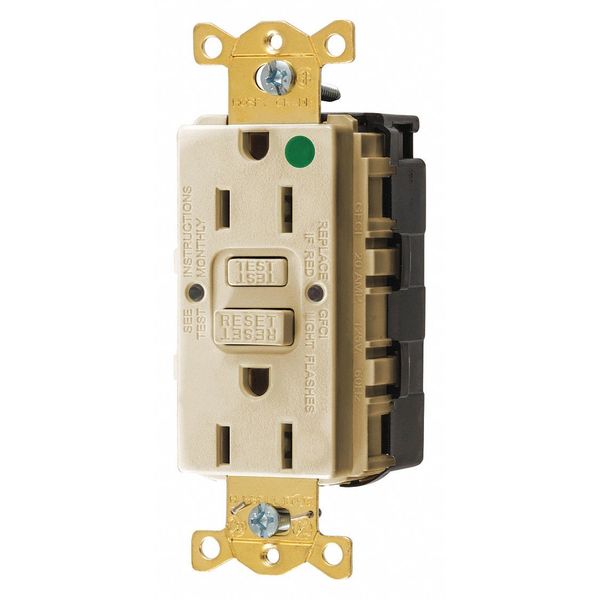 GFCI Rceptcle, Hspital, Ivry, 15A, 0.5 HP
