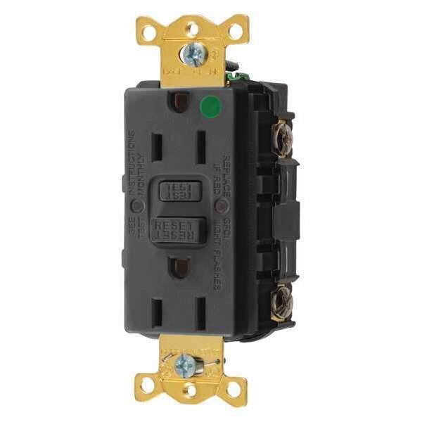 GFCI Receptacle, 15A, 125VAC, 5-15R, Black