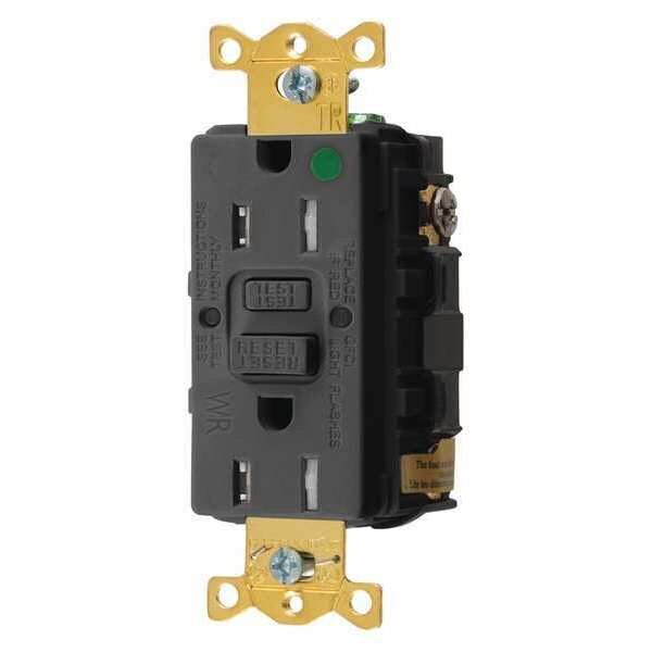 GFCI Receptacle, 15A, 125VAC, 5-15R, Black