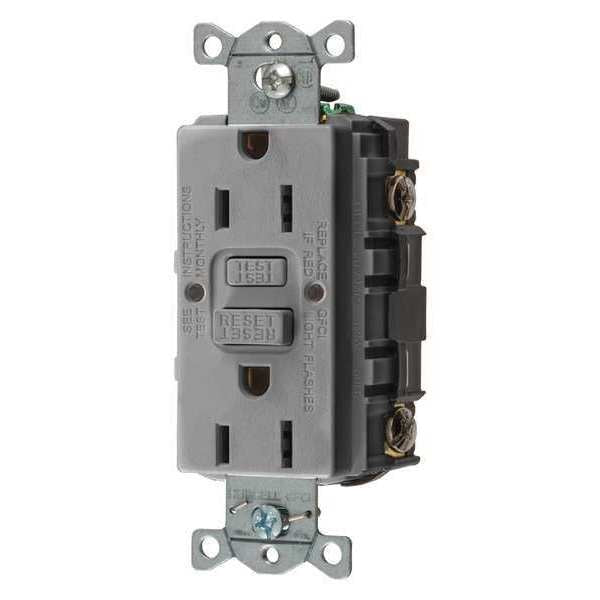 GFCI Receptacle, 15A, 125VAC, 5-15R, Gray