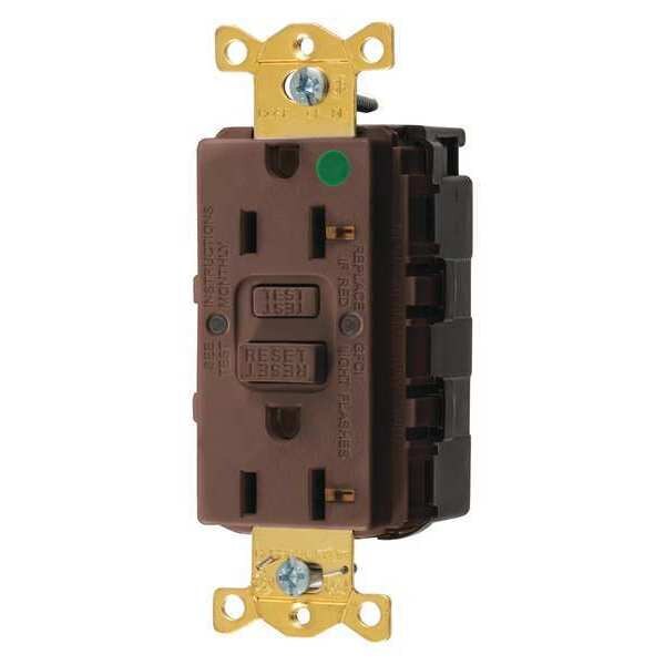 GFCI Rceptcle, Hspital, Brwn, 20A, 1 HP