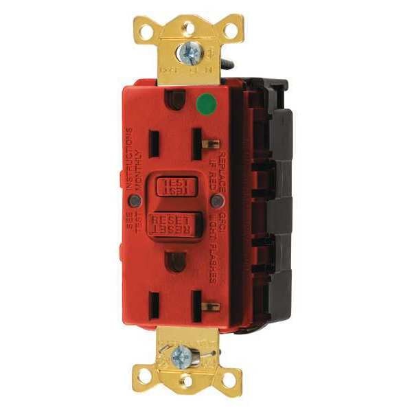GFCI Rceptcle, Hspital, Red, 20A, 1 HP