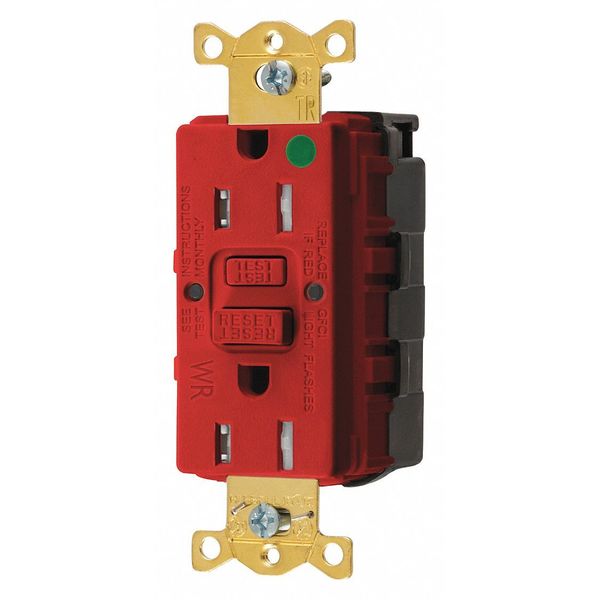 GFCI Rceptcle, Hspital, Red, 15A, 0.5 HP