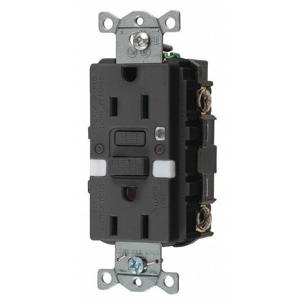 GFCI Rceptcle, Commer., Blk, 15A, 0.5 HP