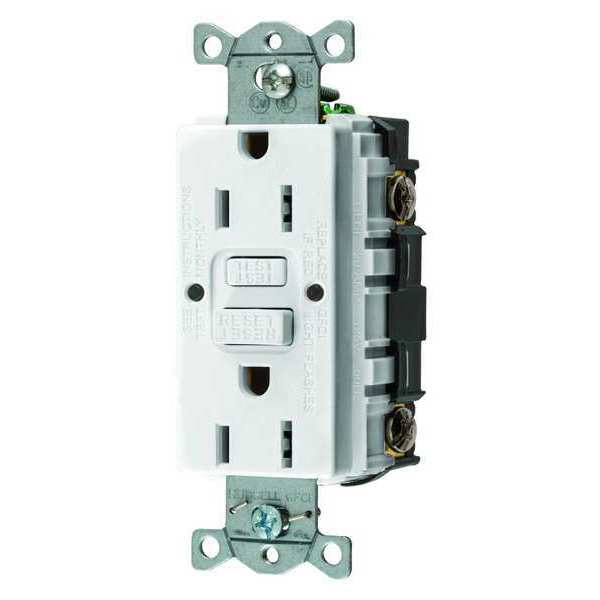 GFCI Receptacle, 15A, 125VAC, 5-15R, White