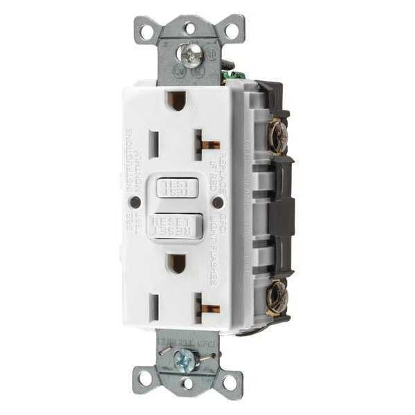 GFCI Receptacle, Duplex, 1 Phase, NEMA 5-20R, 125V AC, 20 A, 2 Poles, Screw Terminals, White