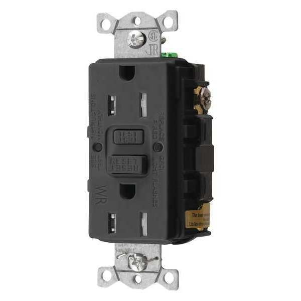 GFCI Receptacle, 15A, 125VAC, 5-15R, Black