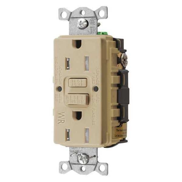 GFCI Receptacle, 15A, 125VAC, 5-15R, Ivory