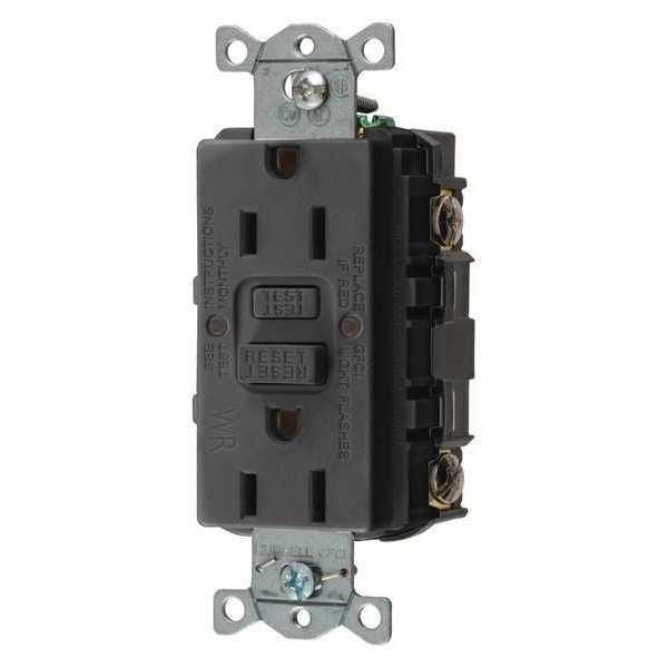 GFCI Rceptcle, Commer., Blk, 15A, 0.5 HP