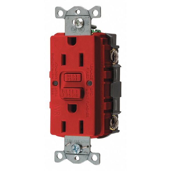 GFCI Rceptcle, Commer., Red, 15A, 0.5 HP