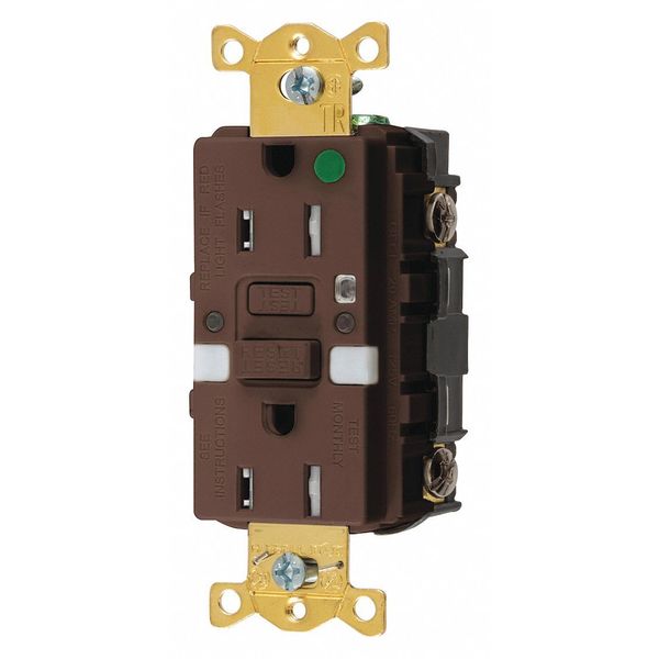 GFCI Rceptcle, Hspital, Brwn, 15A, 0.5 HP