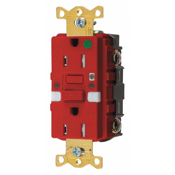 GFCI Rceptcle, Hspital, Red, 15A, 0.5 HP