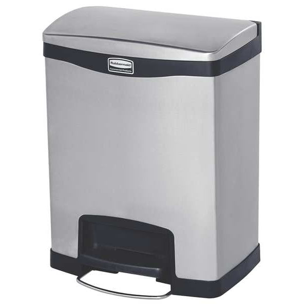 8 gal Rectangular Step Can, Black, 16 3/4 in Dia, Step-On, Stainless Steel