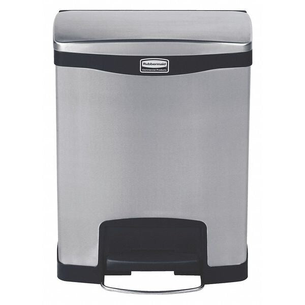 8 gal Rectangular Step Can, Black, 16 3/4 in Dia, Step-On, Stainless Steel