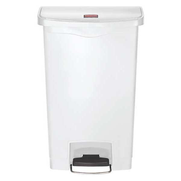 13 gal Rectangular Trash Can, White, 17 3/4 in Dia, Step-On, Plastic