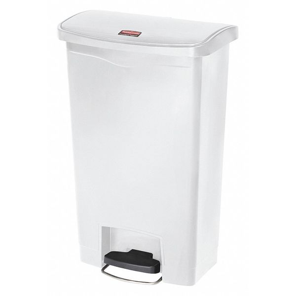 13 gal Rectangular Trash Can, White, 17 3/4 in Dia, Step-On, Plastic
