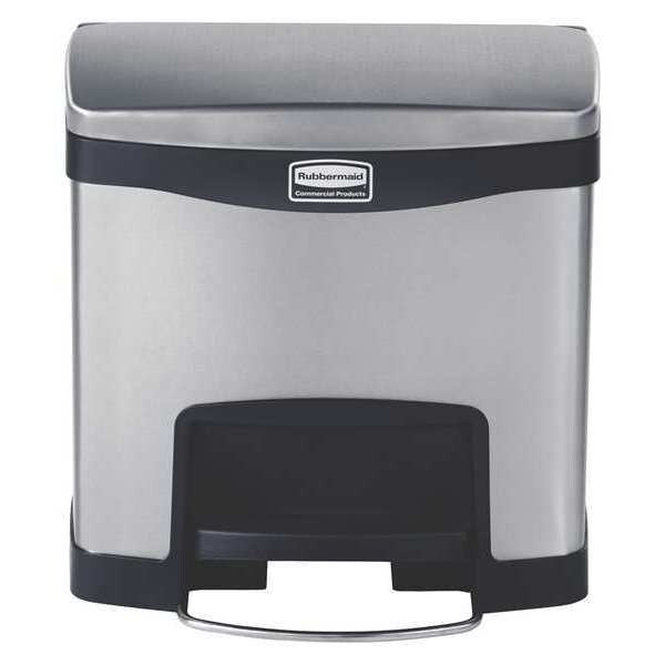 4 gal Rectangular Step Can, Black, 15 1/4 in Dia, Step-On, Stainless Steel