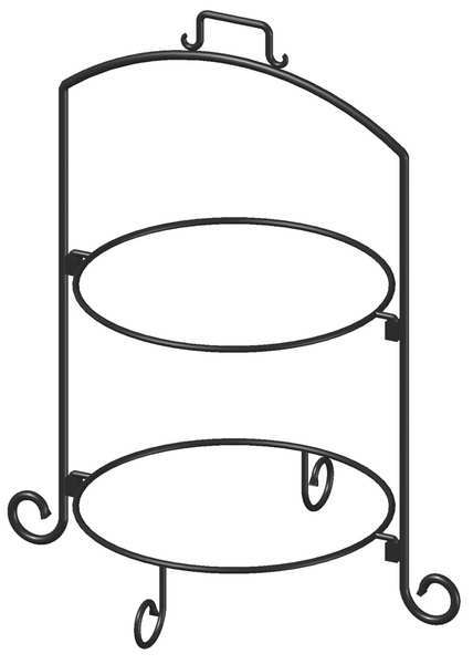 Square Plate Stand, Blk, Iron, 2 Tier, 14In