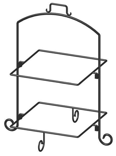 Square Plate Stand, Blk, Iron, 2 Tier, 13In