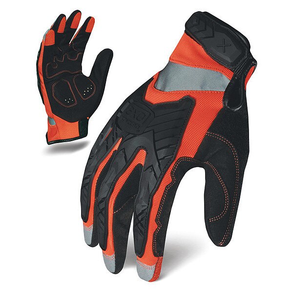 Hi-Vis Mechanics Gloves, 2XL, Black/Orange, Anti-Vibration, Spandex, TPR, Reflective Panels