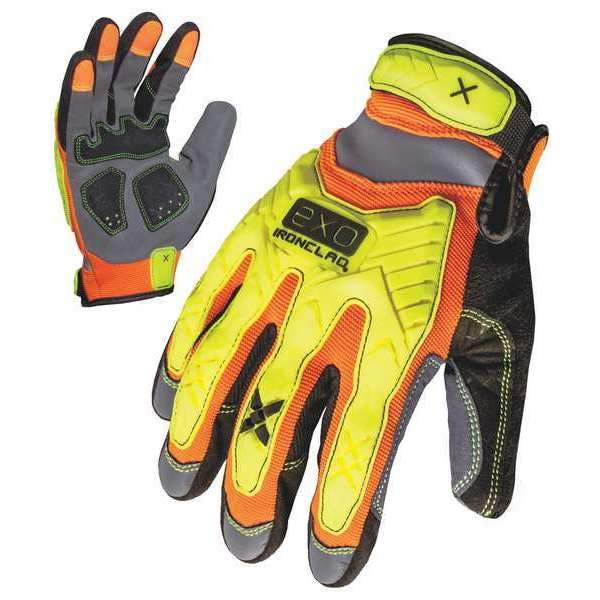 Hi-Vis Mechanics Gloves, 2XL, Orange/Yellow, Anti-Vibration, Spandex, TPR, Reflective Panels