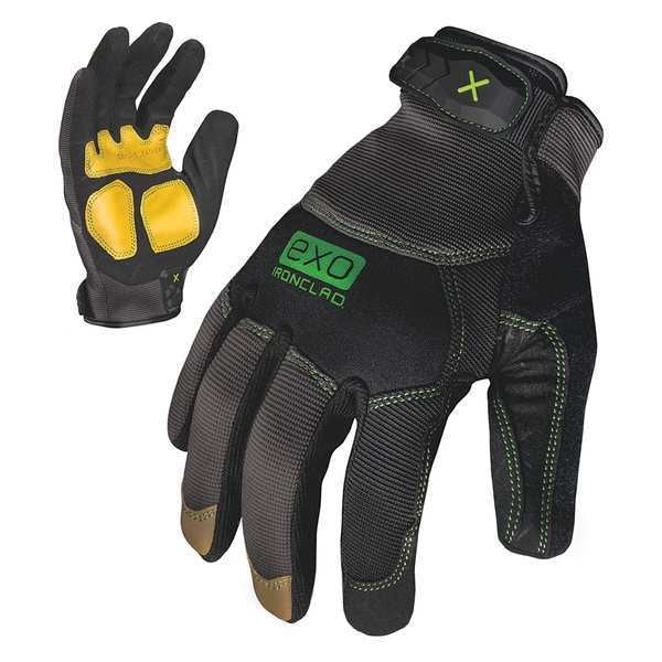 Mechanics Gloves, M, Black/Green, Reinforced, Spandex, Neoprene