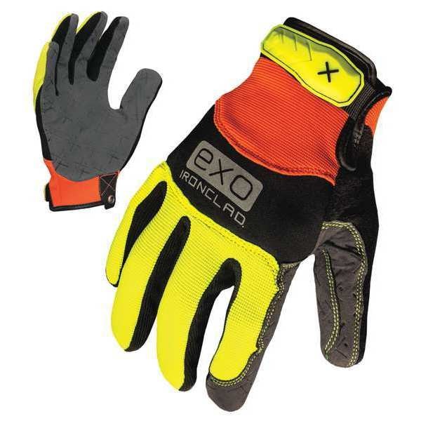 Hi-Vis Mechanics Gloves, M, Orange/Yellow, Single Layer, Spandex, Neoprene