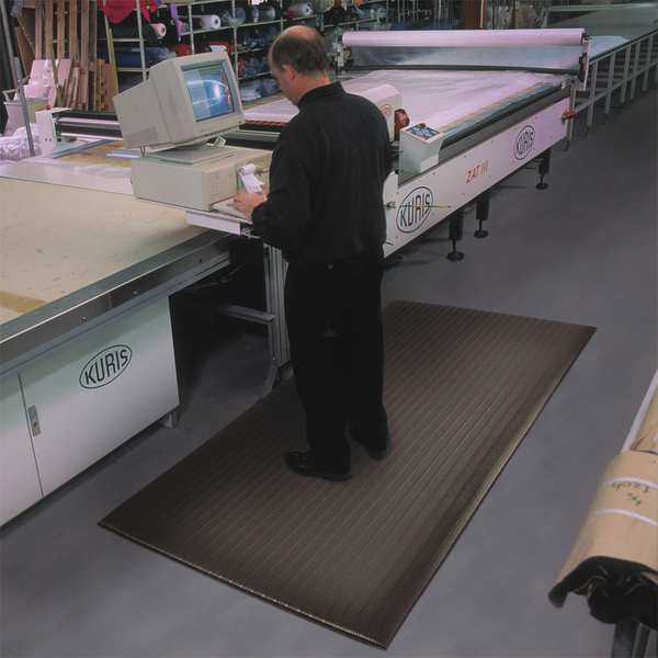 Antifatigue Mat, Black, 4 ft. L x 3 ft. W, PVC Closed Cell Foam, Corrugated Surface Pattern
