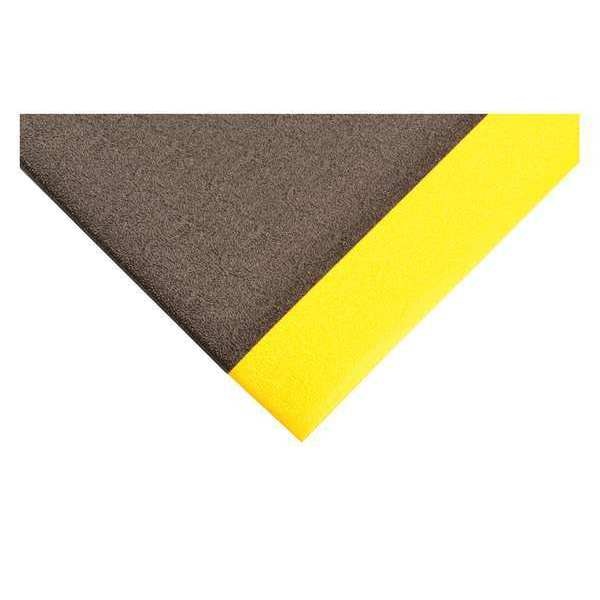 Antifatigue Mat, Black/Yellow, 8 ft. L x 2 ft. W, PVC Foam, Pebble Surface Pattern, 3/8