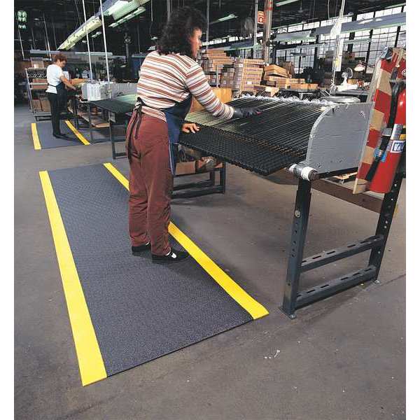Antifatigue Runner, Black/Yellow, 10 ft. L x 2 ft. W, PVC Foam, Pebble Surface Pattern, 3/8
