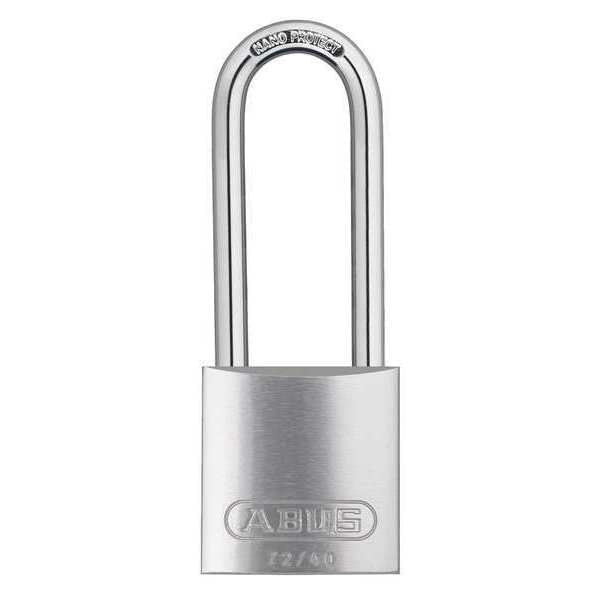 Keyed Padlock, Open, Rectangular Aluminum Body, Chrome Plated Hardened Steel Shackle, 13/16 in W
