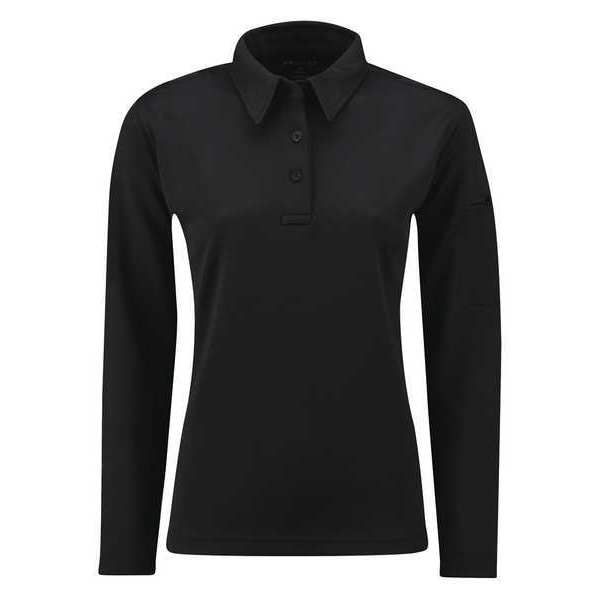 Long Sleeve Polo, XS, Black, Womens