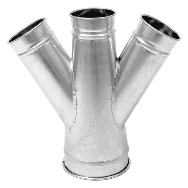 Round Double Branch, 7 in Duct Dia, Galvanized Steel, 22 GA, 17 1/2 in W, 23