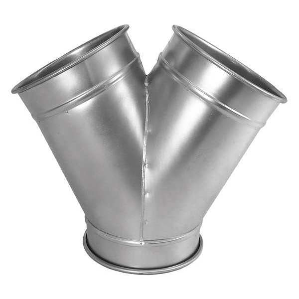 Round Wye Branch, 5 in Duct Dia, Galvanized Steel, 22 GA, 12 1/4 in W, 12-1/2