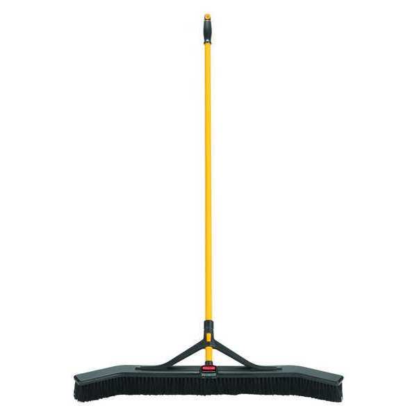 36 in Sweep Face Push Broom, Medium, Synthetic, Black, 60 in L Handle