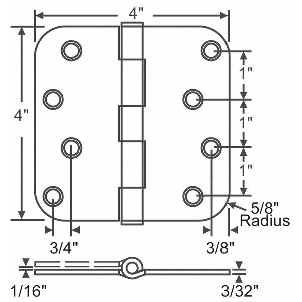 4 in W x 4 in H Satin Brass Door and Butt Hinge