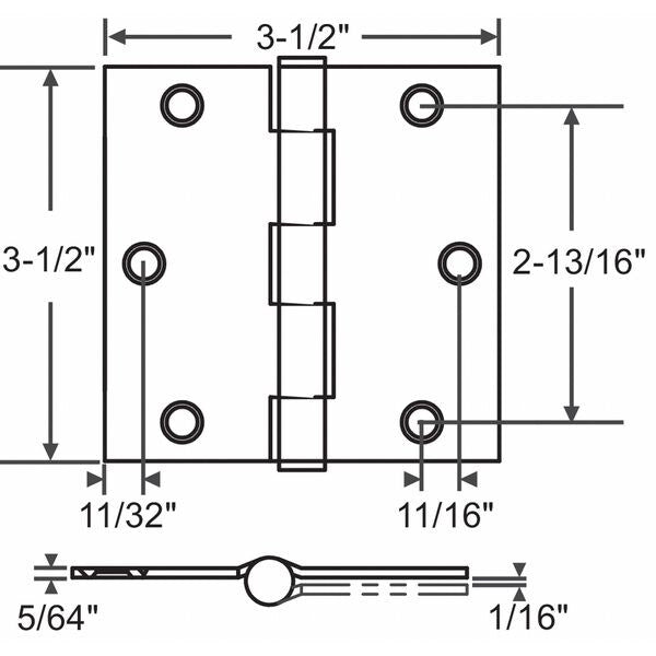 3 1/2 in W x 3 1/2 in H Satin Nickel Door and Butt Hinge