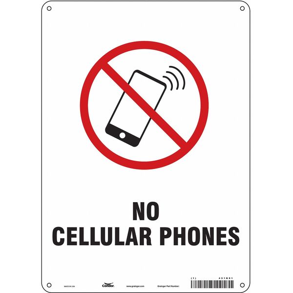 Safety Sign Cell Phone, 14 in Height, 10 in Width, Aluminum, Vertical Rectangle, English
