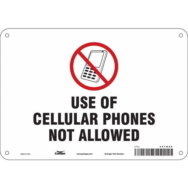 Safety Sign Cell Phone, 7 in H, 10 in W, Fiberglass, Vertical Rectangle, English, 451N89