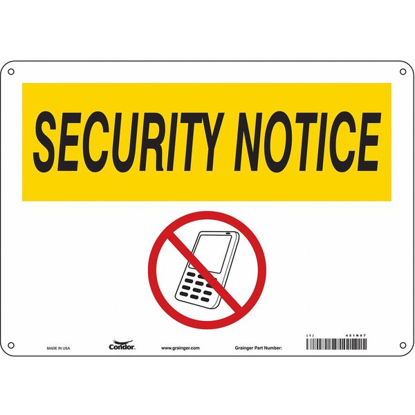 Safety Sign Cell Phone, 10 in H, 14 in W, Aluminum, Horizontal Rectangle, English, 451N97