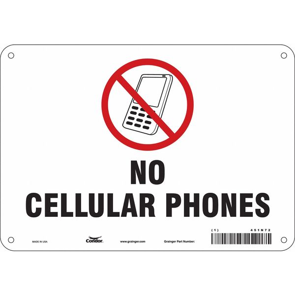 Safety Sign Cell Phone, 7 in H, 10 in W, Aluminum, Vertical Rectangle, English, 451N72