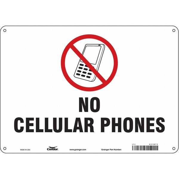 Safety Sign Cell Phone, 10 in H, 14 in W, Aluminum, Horizontal Rectangle, English, 451N73