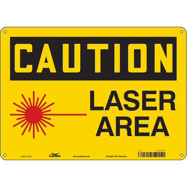 Laser Warning Sign, 10 in H, 14 in W, Aluminum, Horizontal Rectangle, 451P85