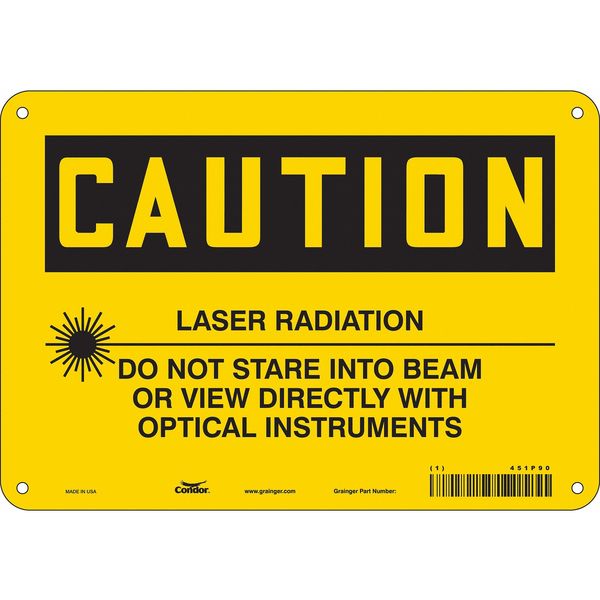 Laser Warning Sign, 7 in H, 10 in W, Aluminum, Vertical Rectangle, 451P90